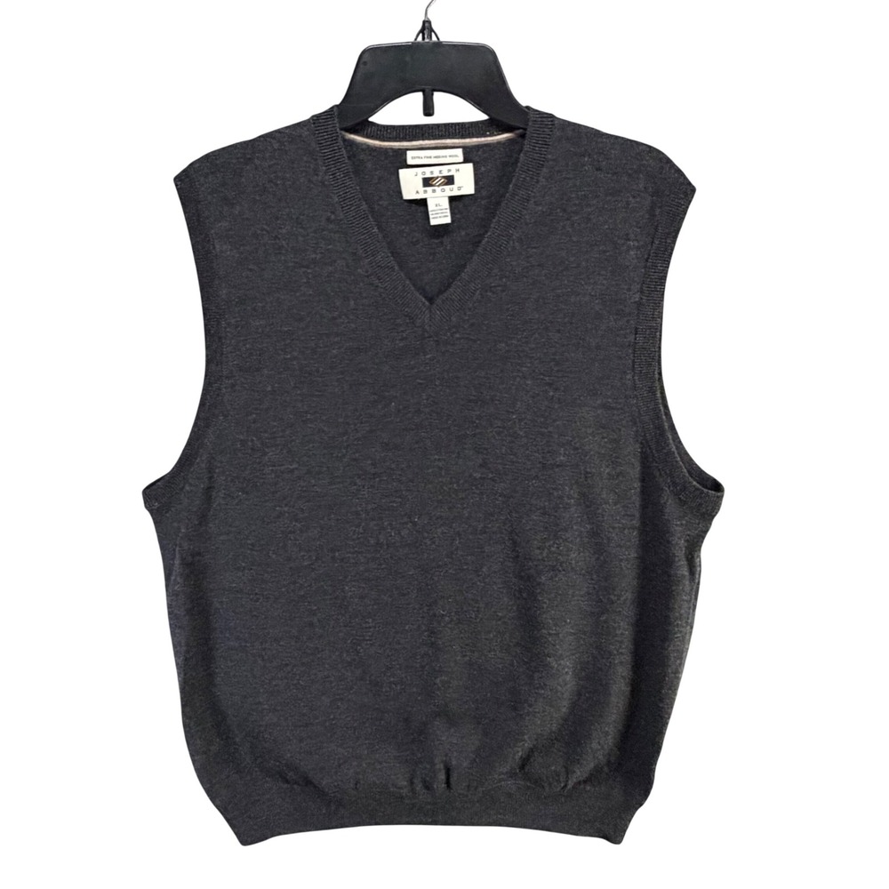Joseph Abboud Extra Fine Merino Wool Sweater Vest Mens XL Charcoal Gray Preppy
